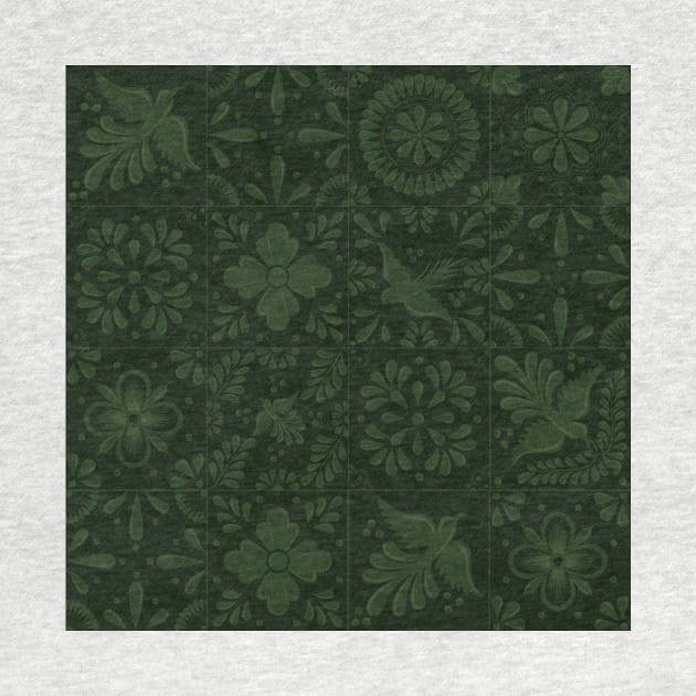 Mexican Dark Green Talavera Tile Pattern by Akbaly by Akbaly